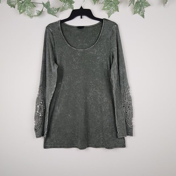 torrid Tops - Torrid Size 2 Cotton Modal Rib Scoop Neck Crochet Long Sleeve Green Top